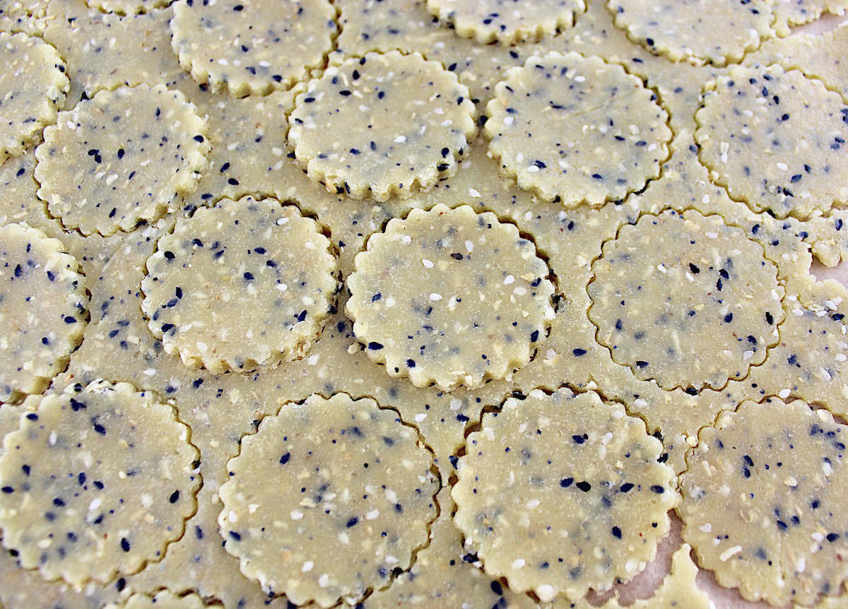 Everything Bagel Crackers cut out of dough
