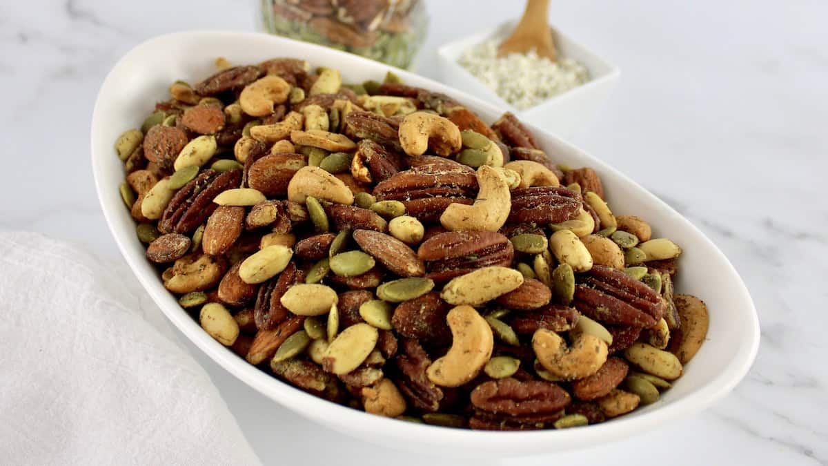 Ranch Roasted Nuts in white bowl