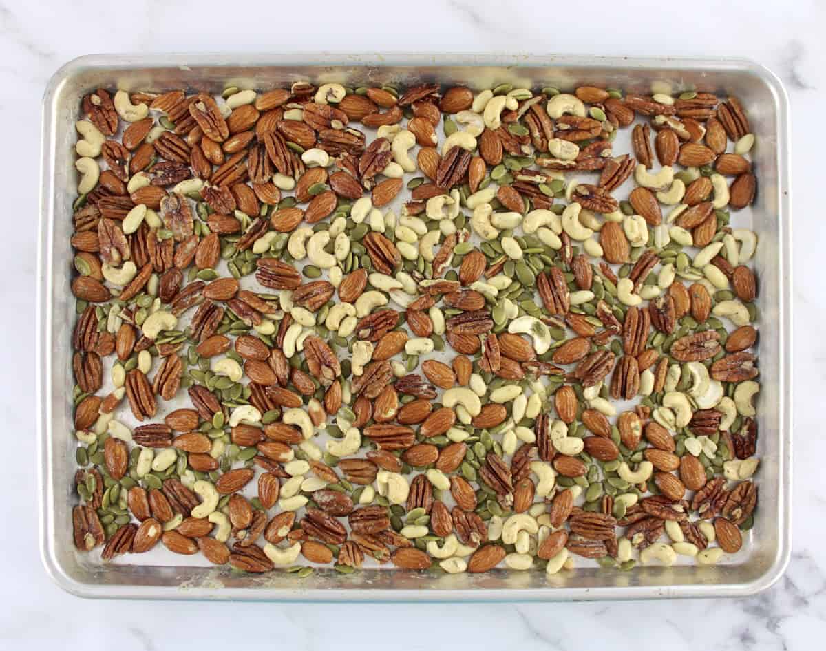 Ranch Roasted Nuts on baking sheet