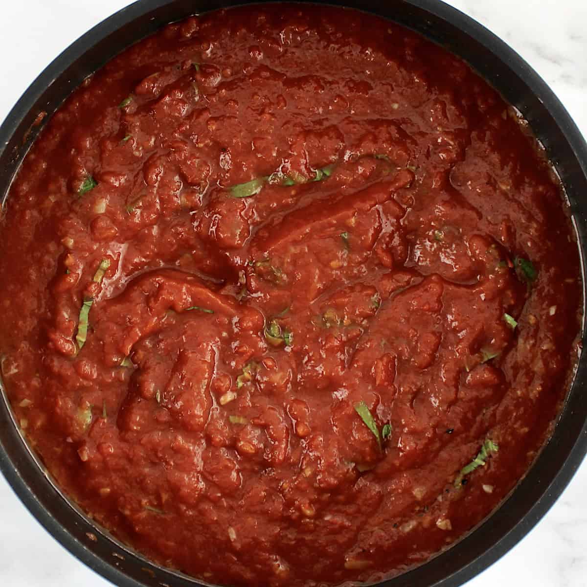 Keto Marinara Sauce in saucepan