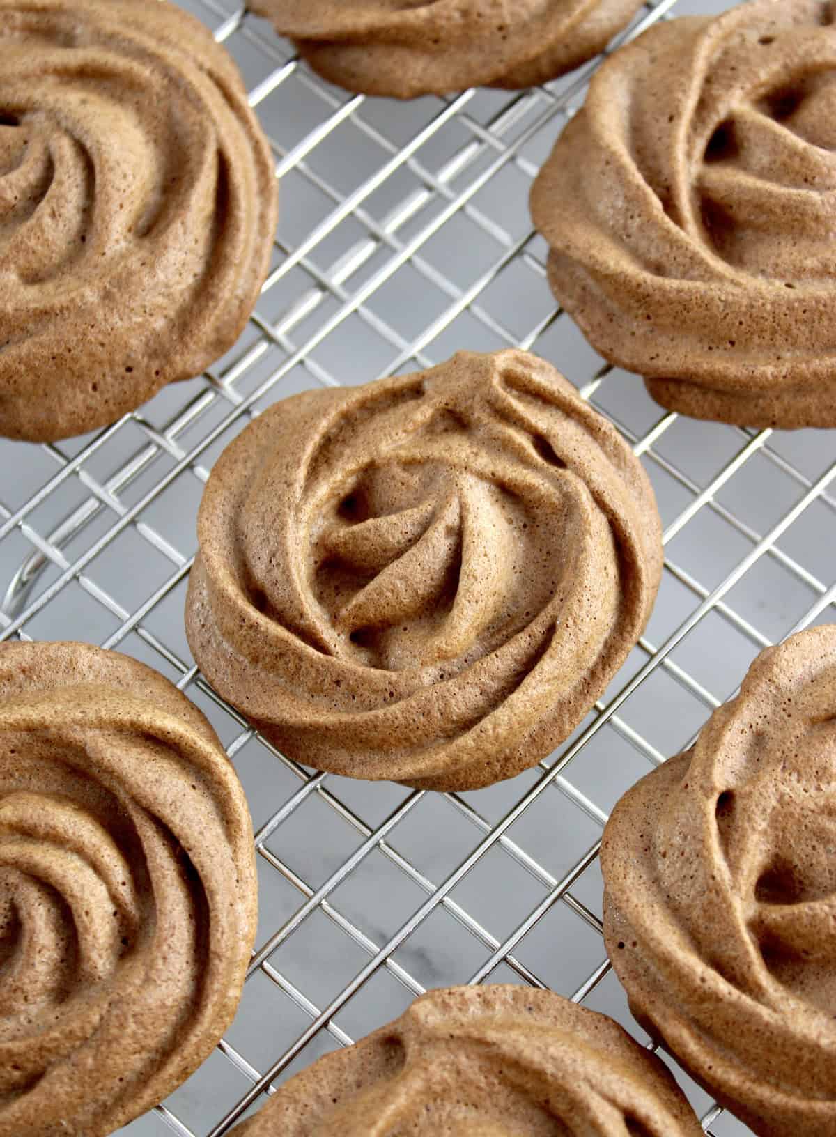 Mocha Meringue Cookies on cooling rack