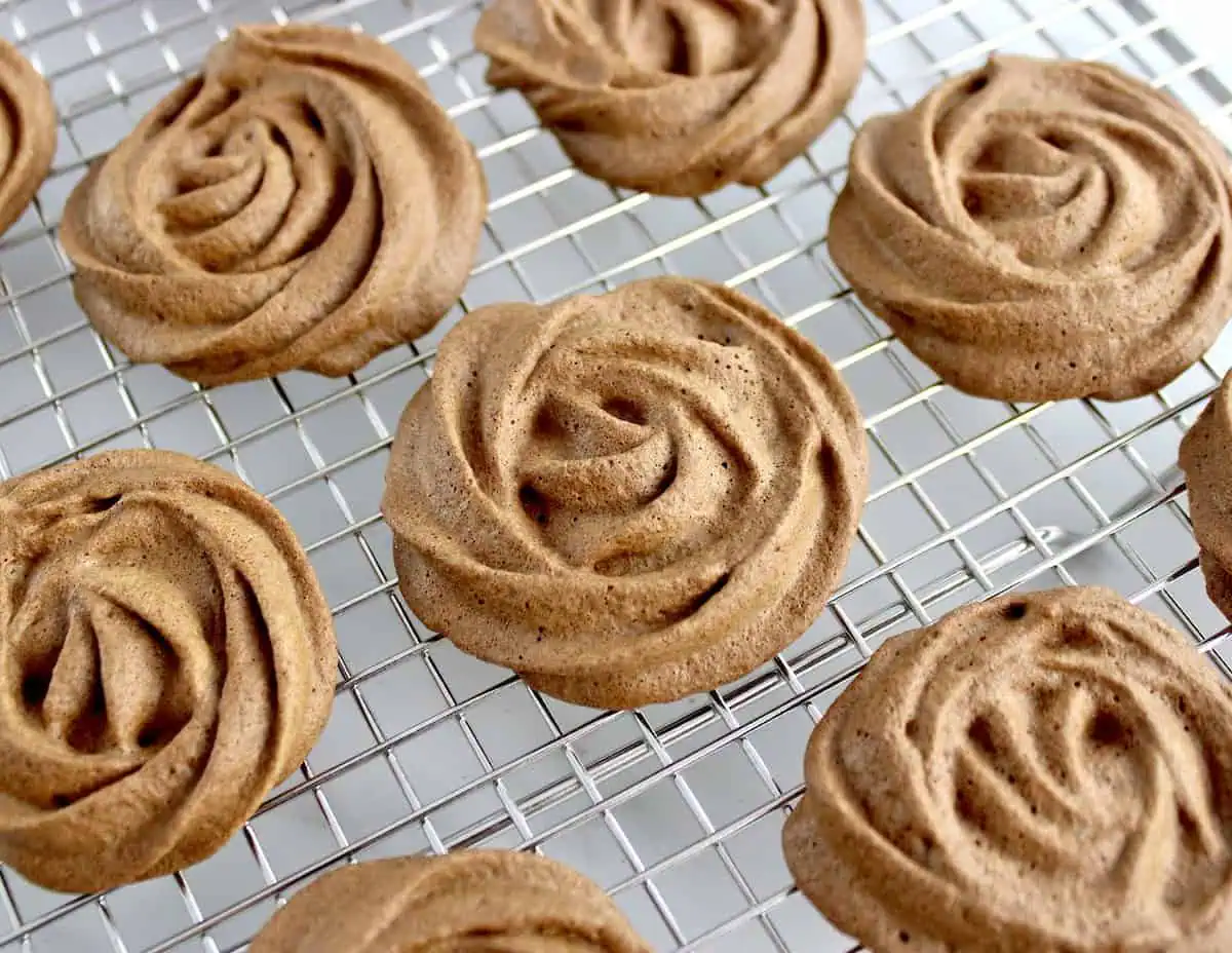 Mocha Meringue Cookies on cooling rack