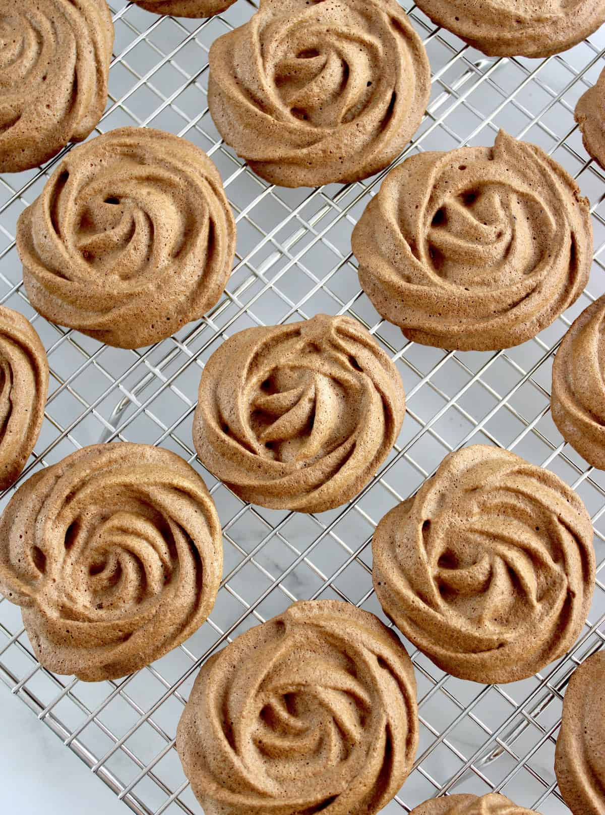 Mocha Meringue Cookies on cooling rack