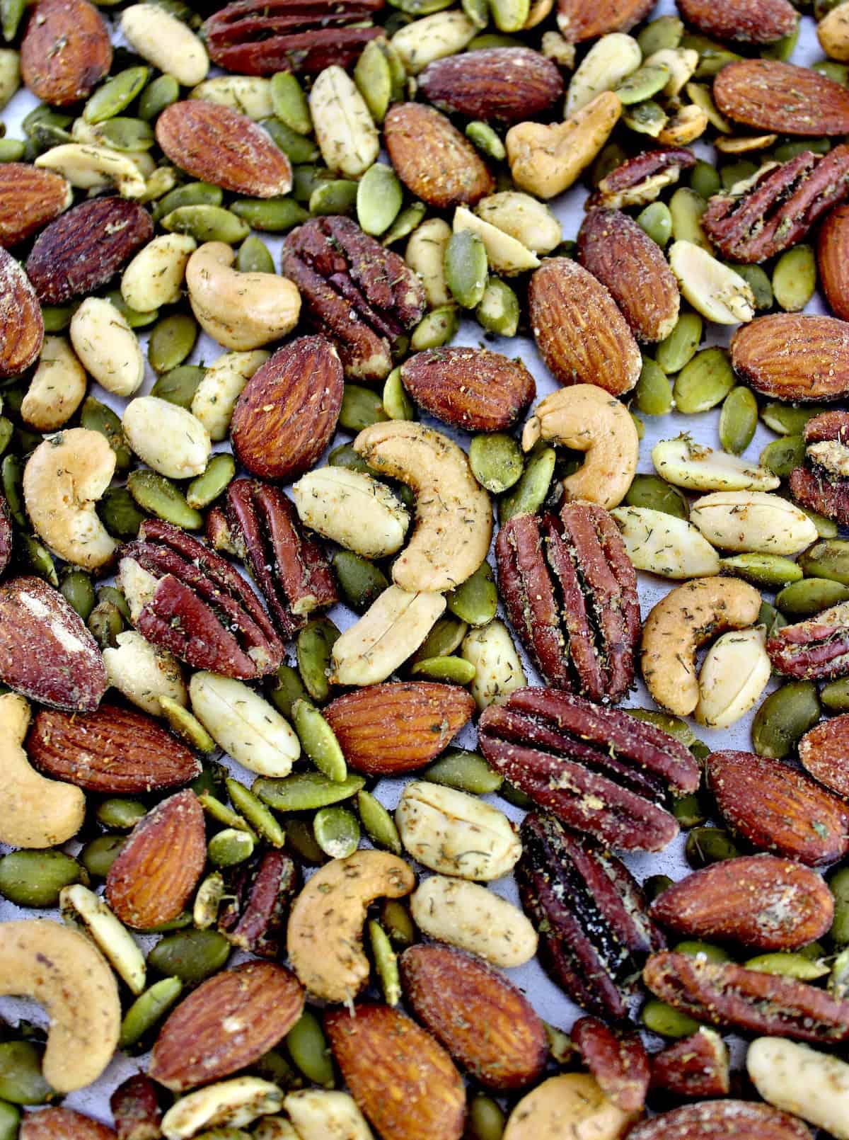 Ranch Roasted Nuts on baking sheet