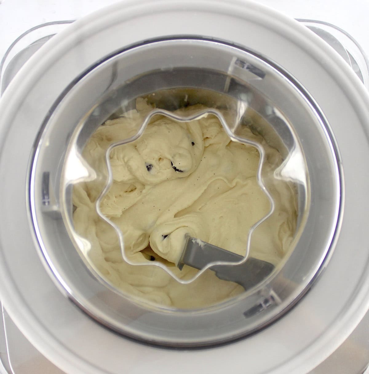 Vanilla Chocolate Chip Ice Cream in ice cream maker