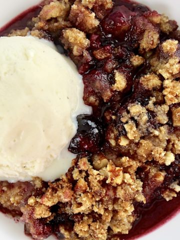 Mixed Berry Crumble with vanilla ice cream