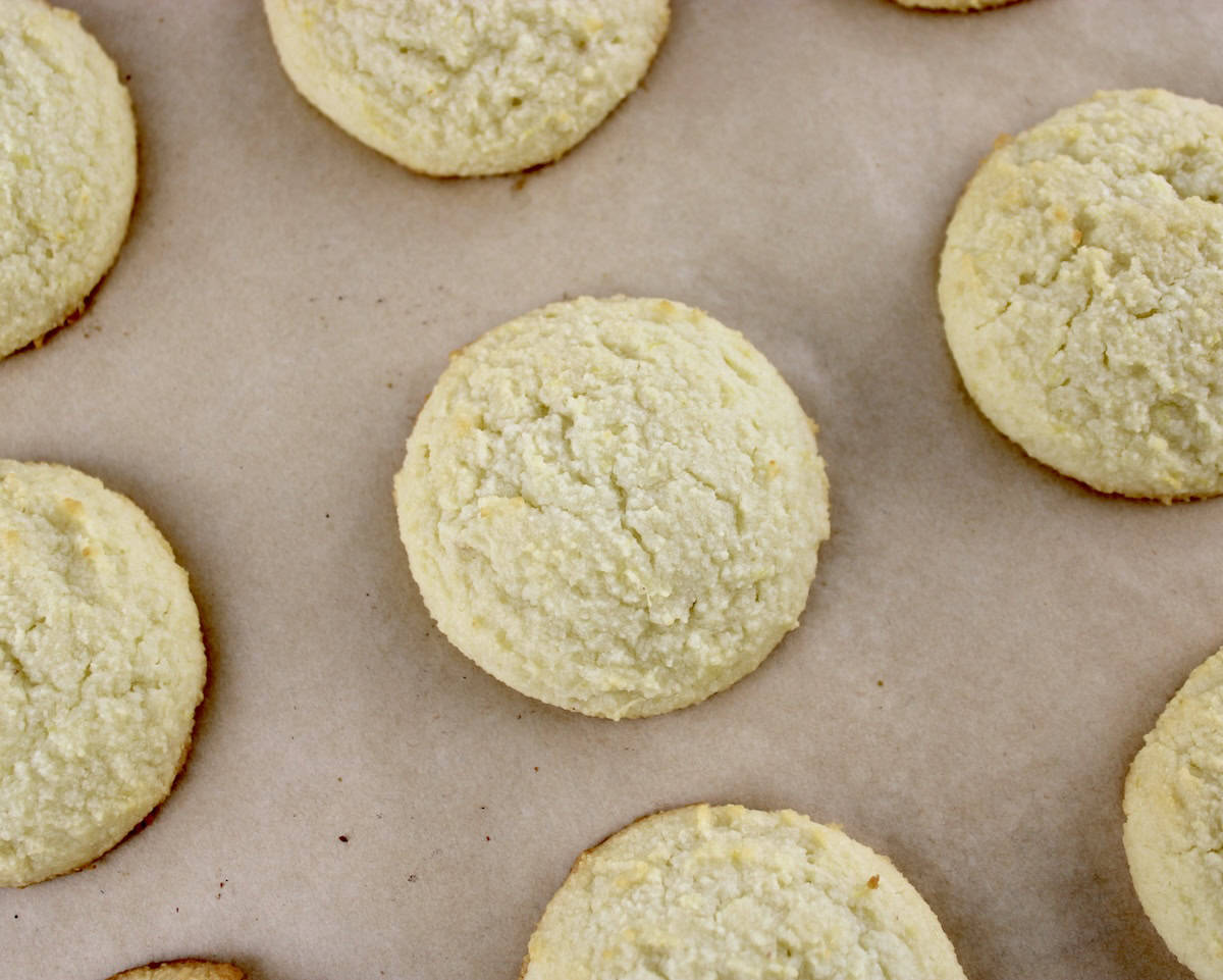 overhead view of Lemon Ricotta Cookies on parchment paper