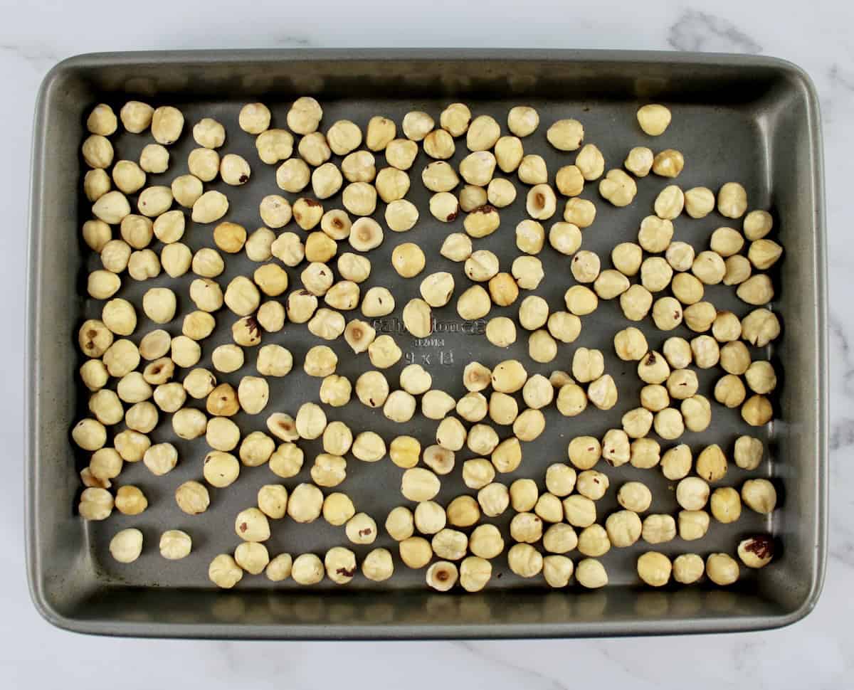 hazelnuts on baking sheet