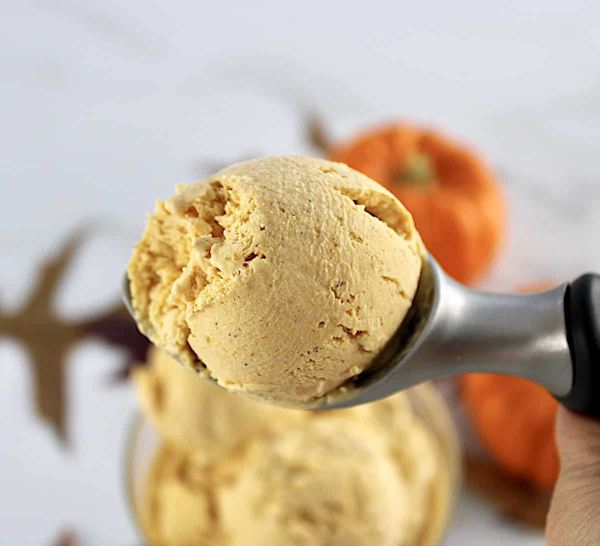 closeup of scoop of No-Churn Pumpkin Ice Cream