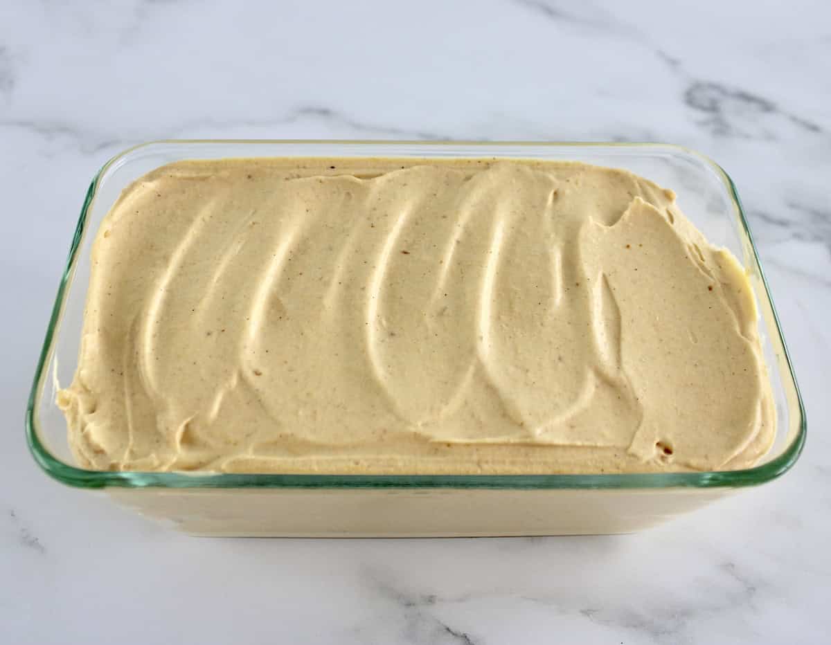 No-Churn Pumpkin Ice Cream in glass rectangular dish