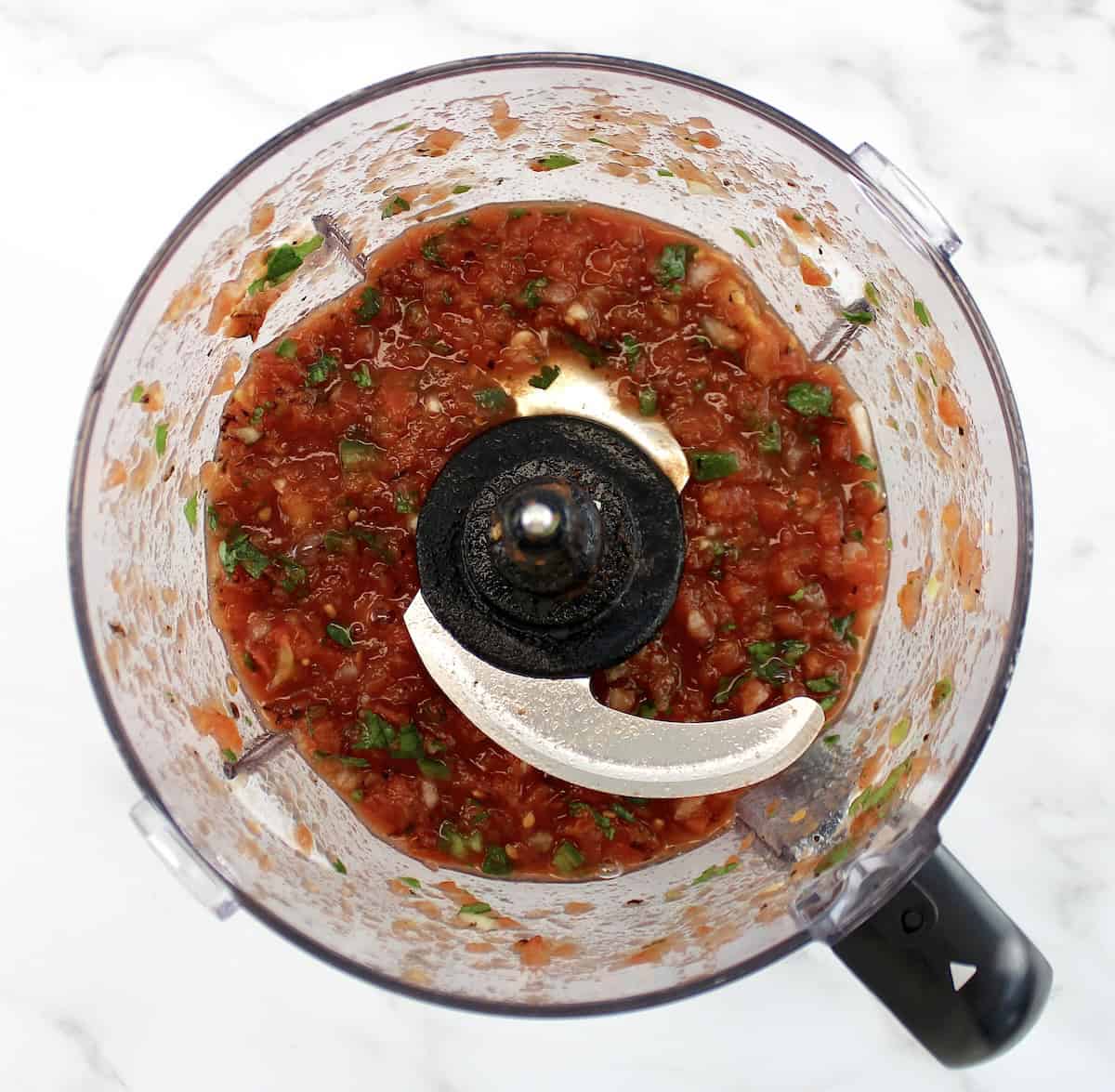 homemade salsa in food processor bowl