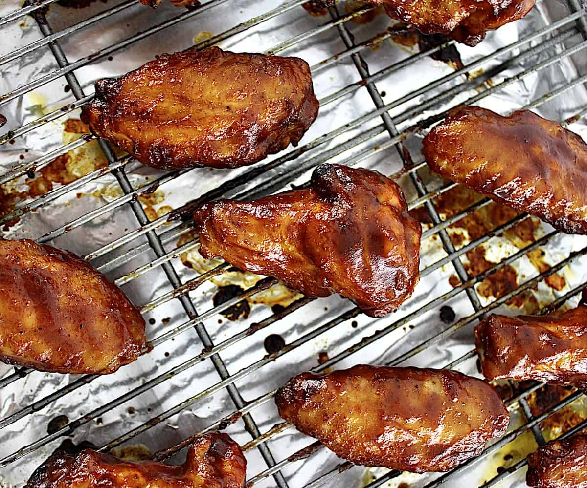 Honey BBQ Chicken Wings on baking wire rack