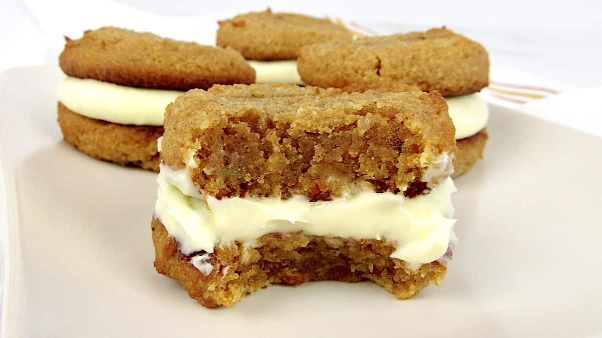 pumpkin whoopie pies with bite taken out