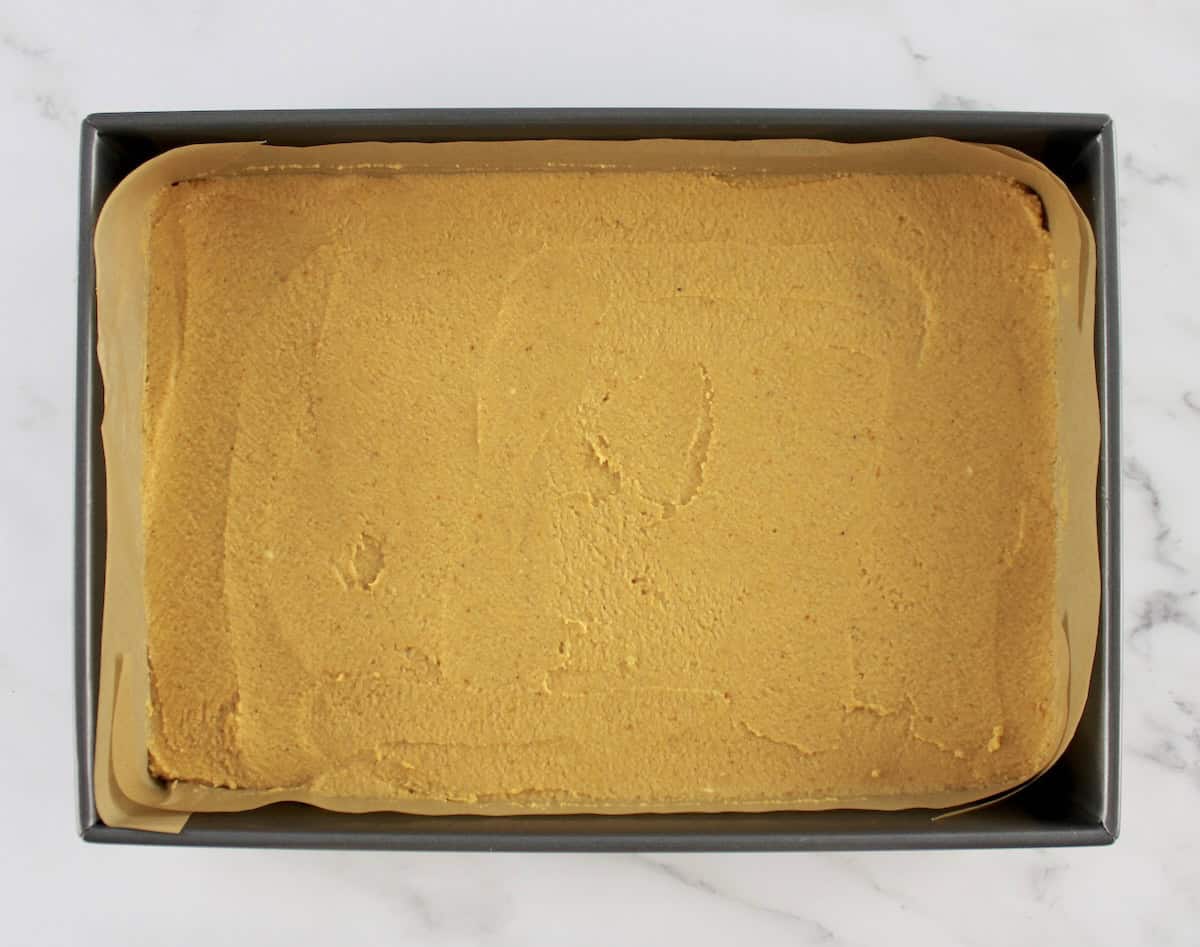 Pumpkin Spice Cake in baking pan unbaked