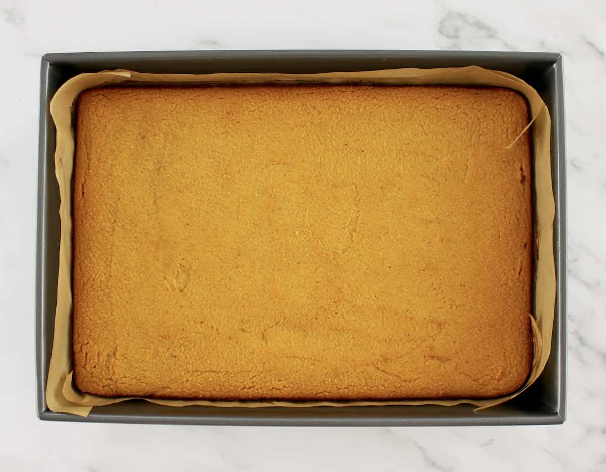 Pumpkin Spice Cake in baking pan