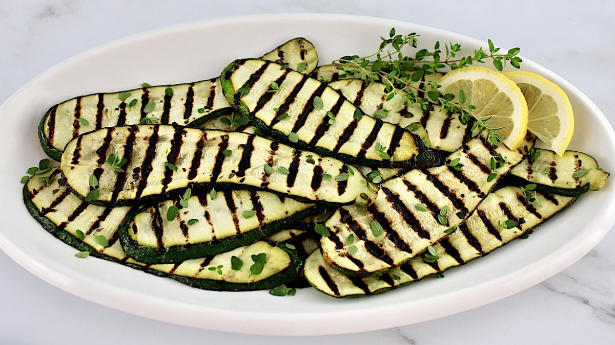 Grilled Zucchini on white platter