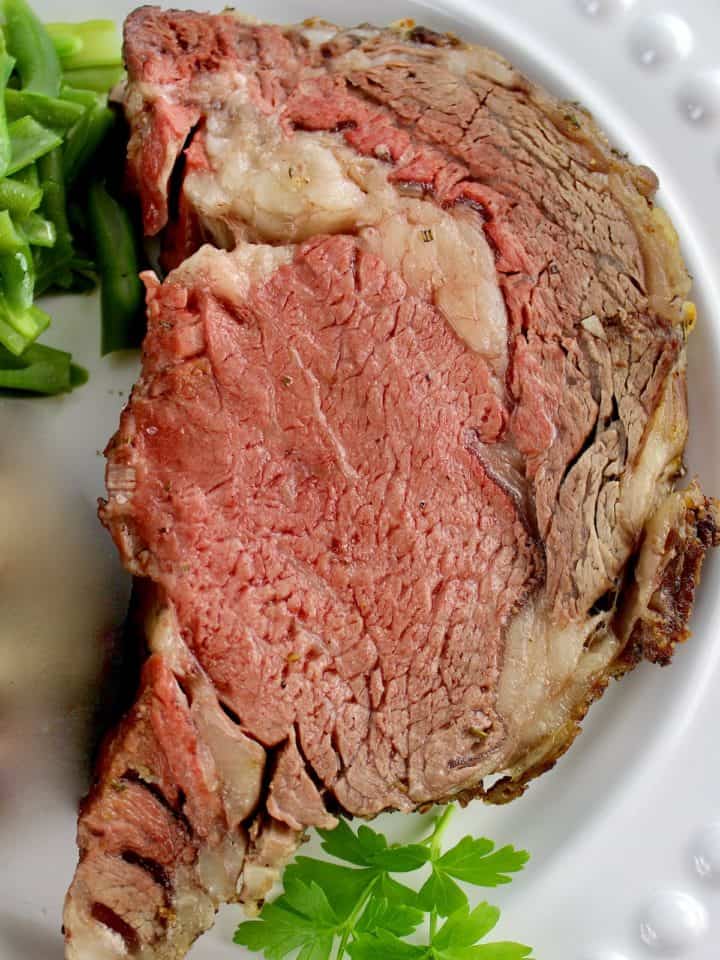 Prime Rib on white plate