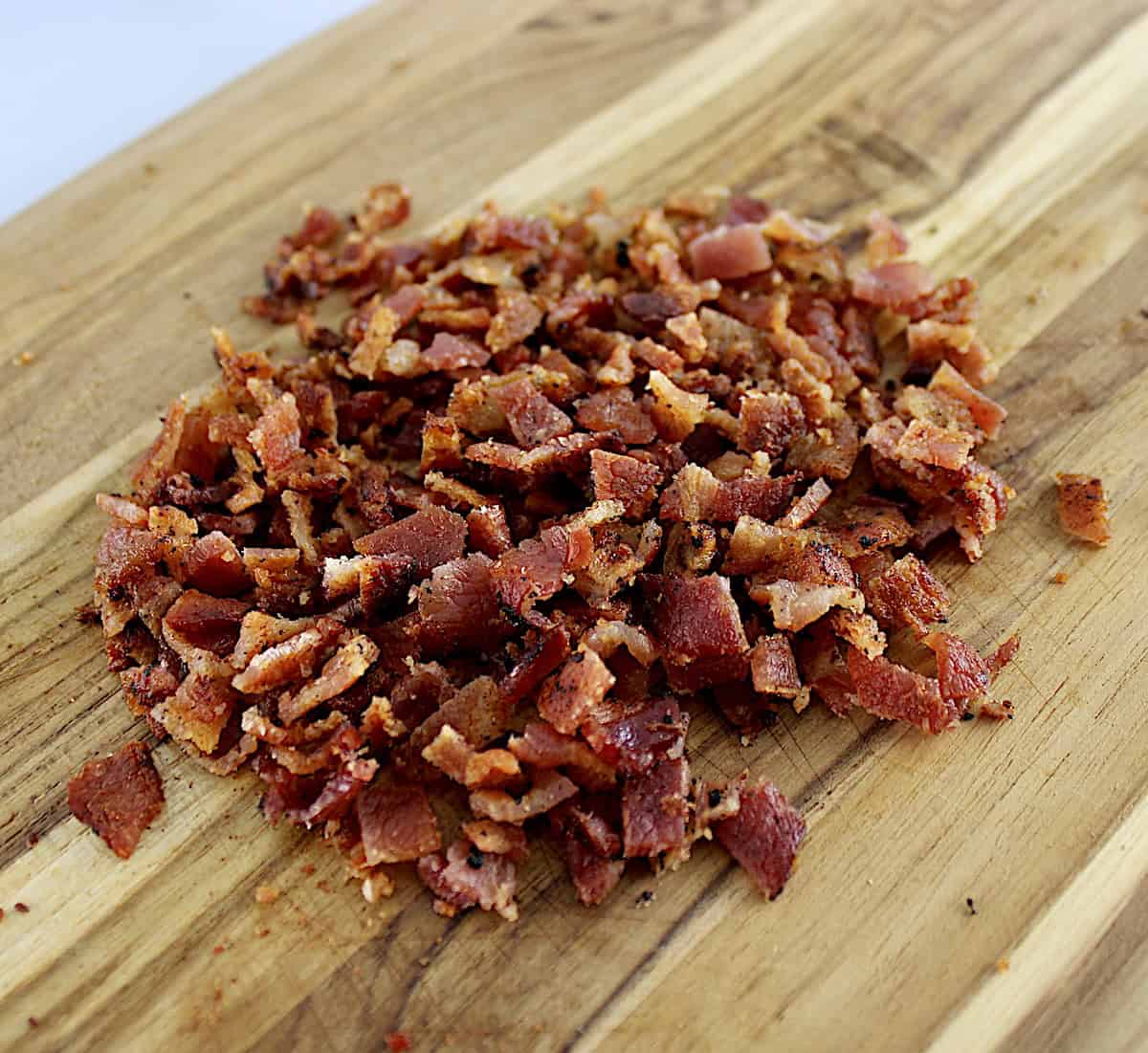 chopped bacon on cutting board