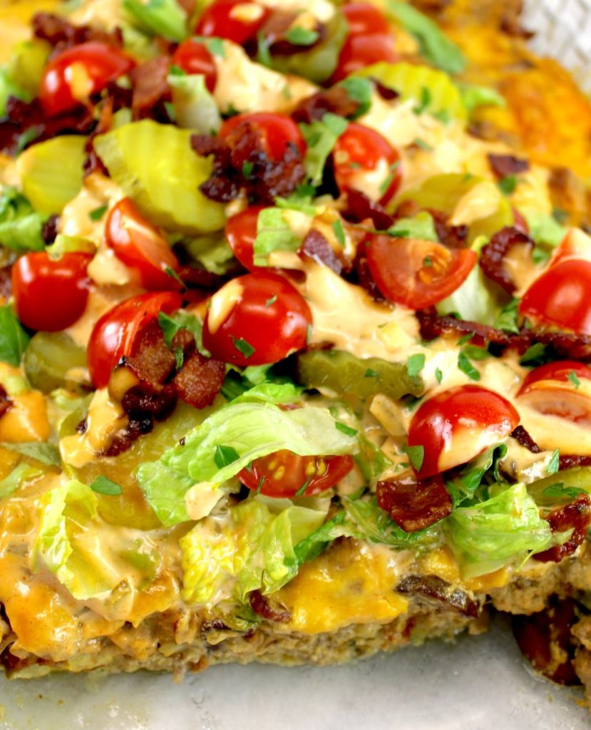 closeup of Bacon Cheeseburger Casserole