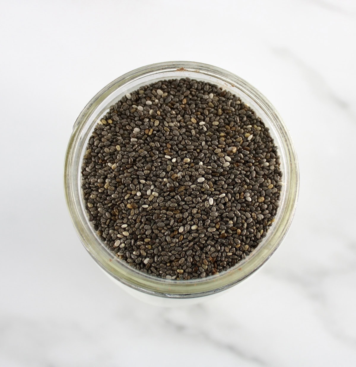 chia seeds in open mason jar