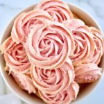 Keto Strawberry Meringue Cookies piled up in white bowl