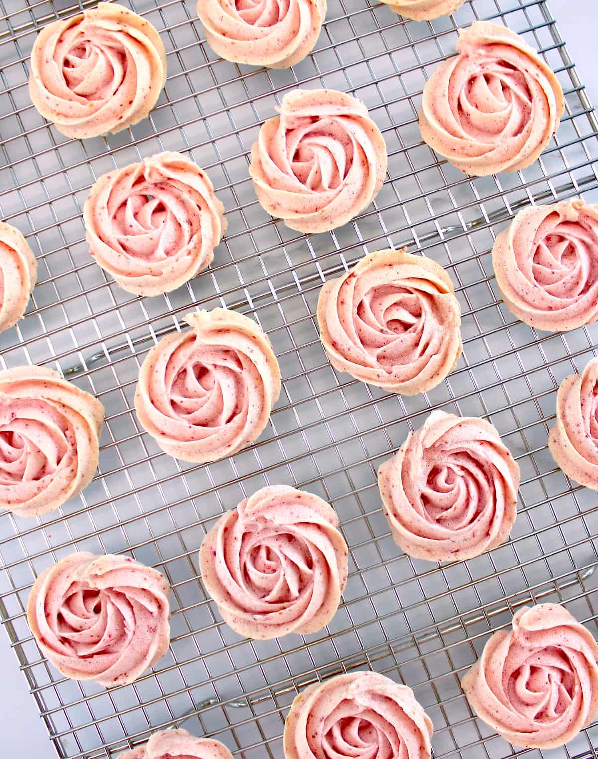 Keto Strawberry Meringue Cookies on cooling rack