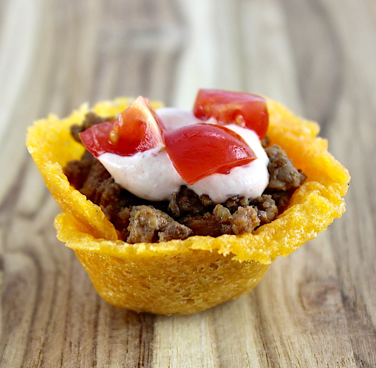 closeup of Mini Taco Bite on cutting board