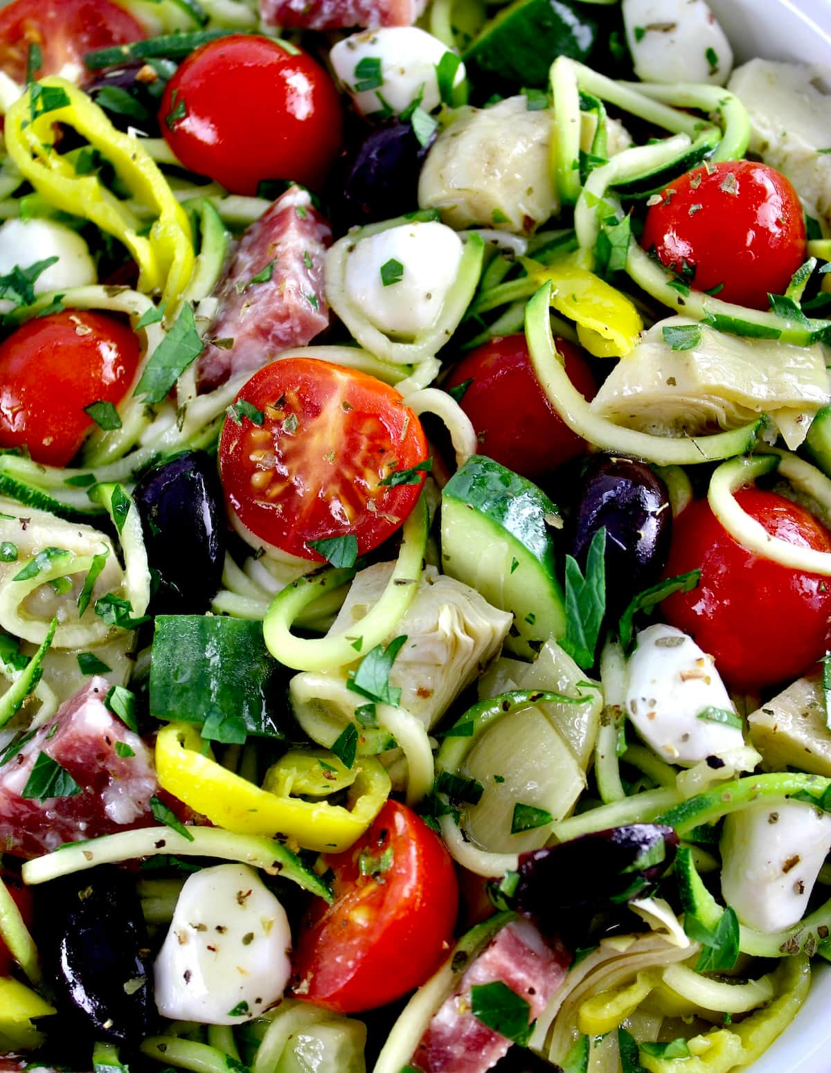 closeup of Zucchini Noodle Pasta Salad