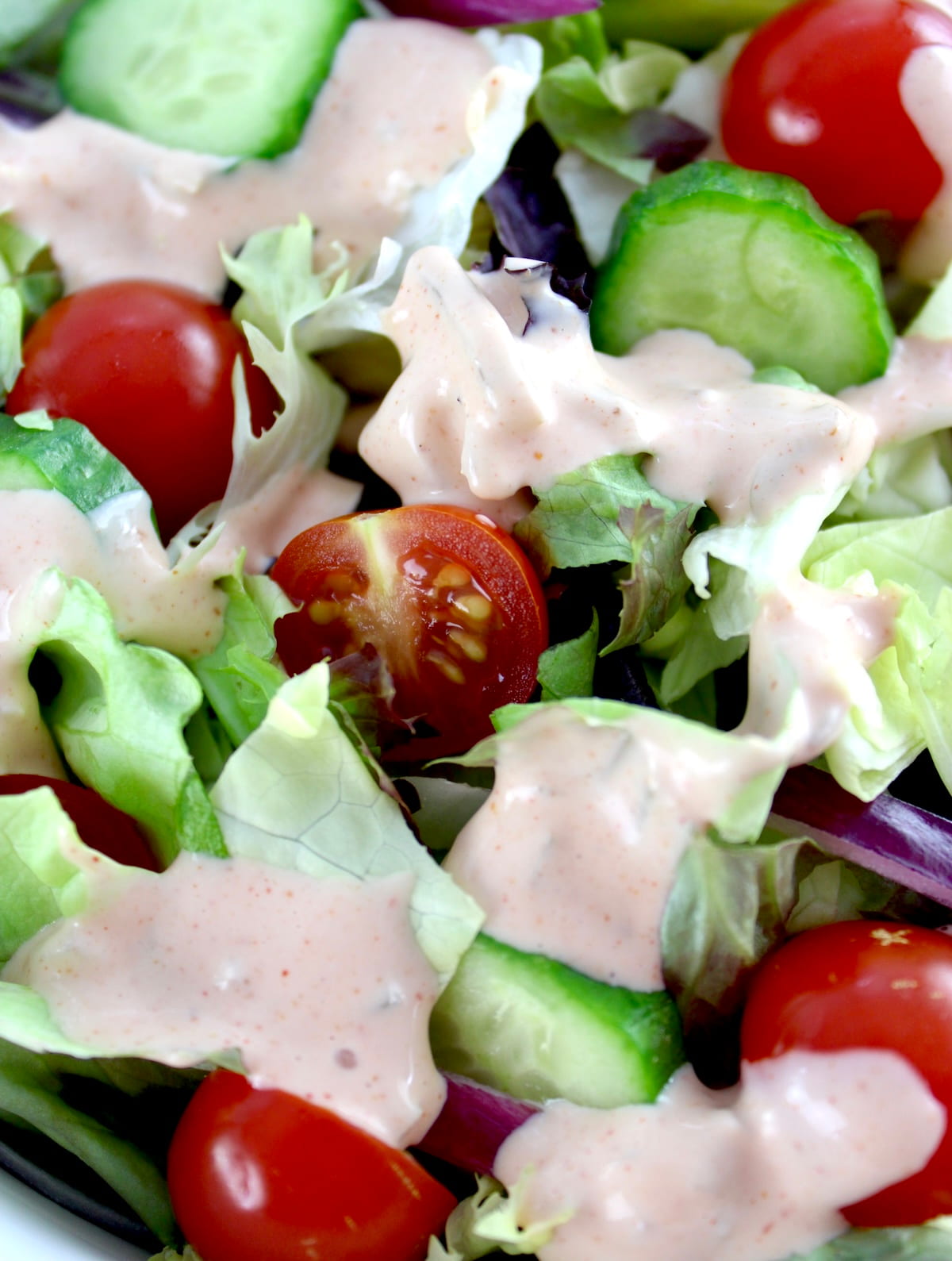 closeup of salad with Keto Russian Dressing