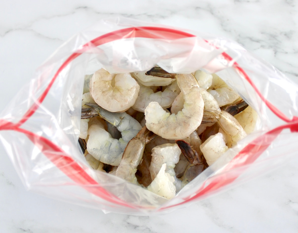 raw shrimp in food storage bag