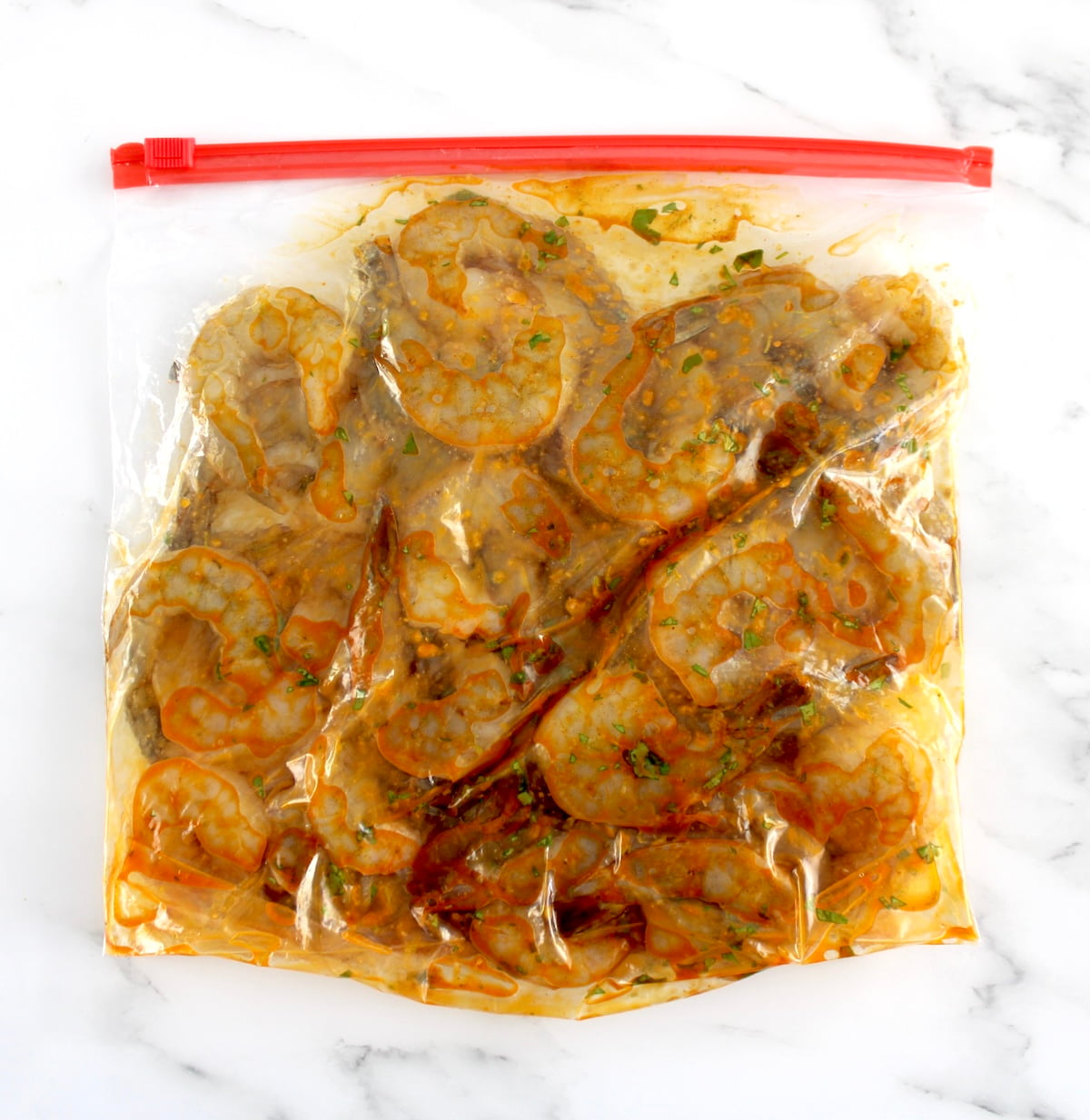 Grilled Lime Cilantro Shrimp marinating in food storage bag