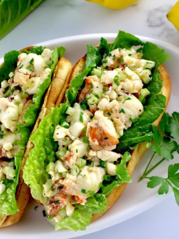 closeup of Keto Lobster Rolls on white plate