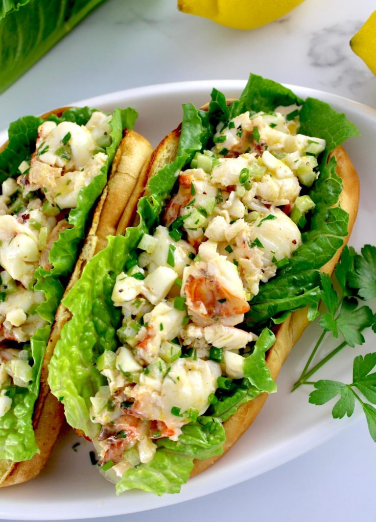 closeup of Keto Lobster Rolls on white plate