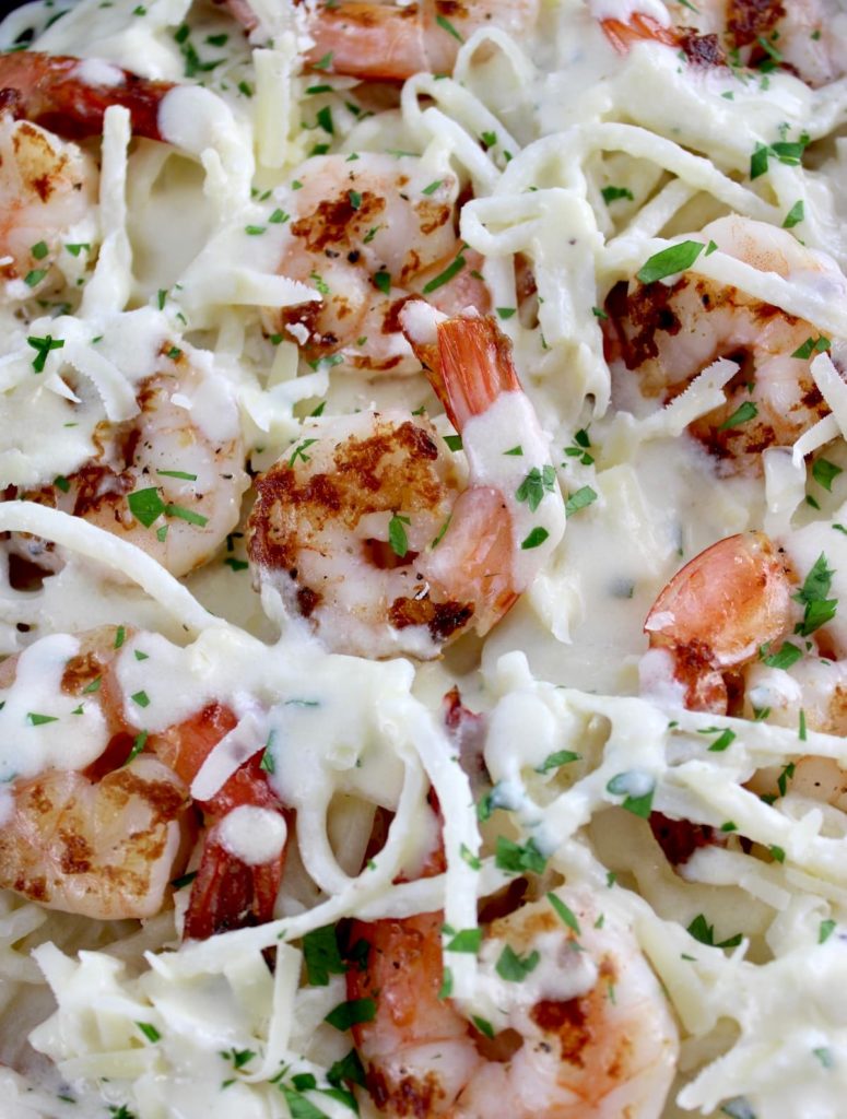 closeup of Keto Shrimp Alfredo
