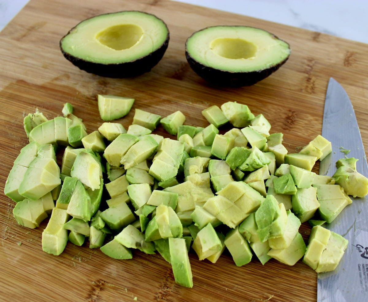 diced avocado on cutting board