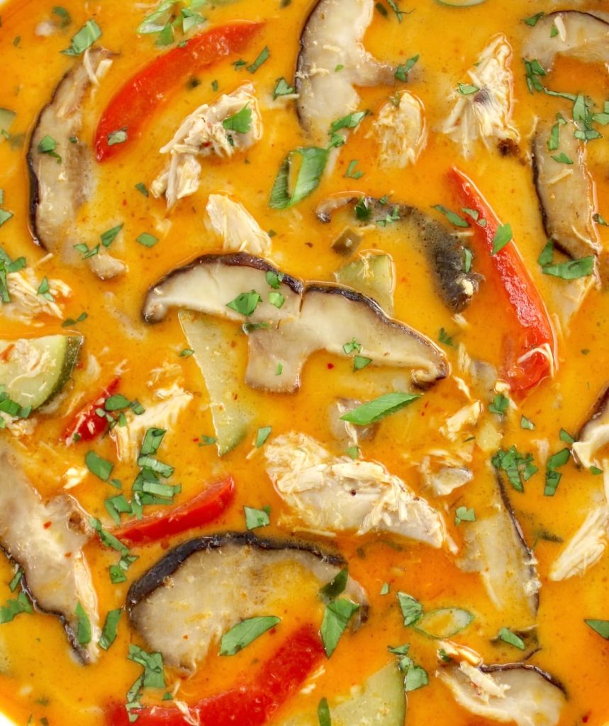 closeup of Thai Coconut Curry Chicken Soup