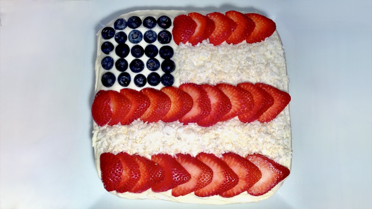 Keto American Flag Cake on white plate