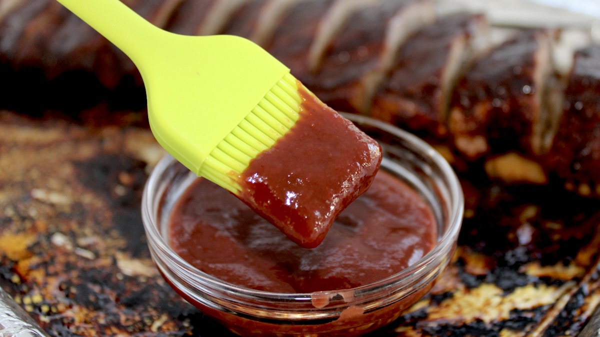 Keto Raspberry Chipotle BBQ Sauce with green brush