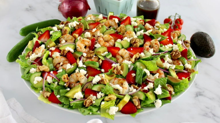 Strawberry Shrimp Salad on oval platter
