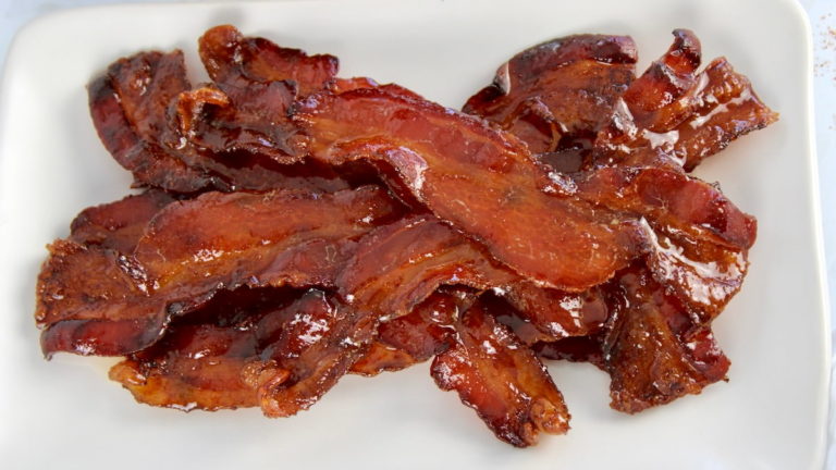Keto Candied Bacon on white plate