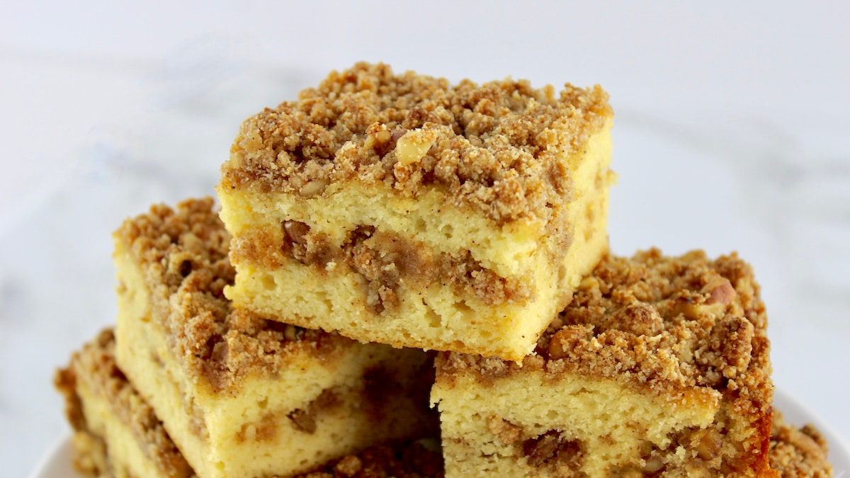 Keto Coffee Cake slices stacked up