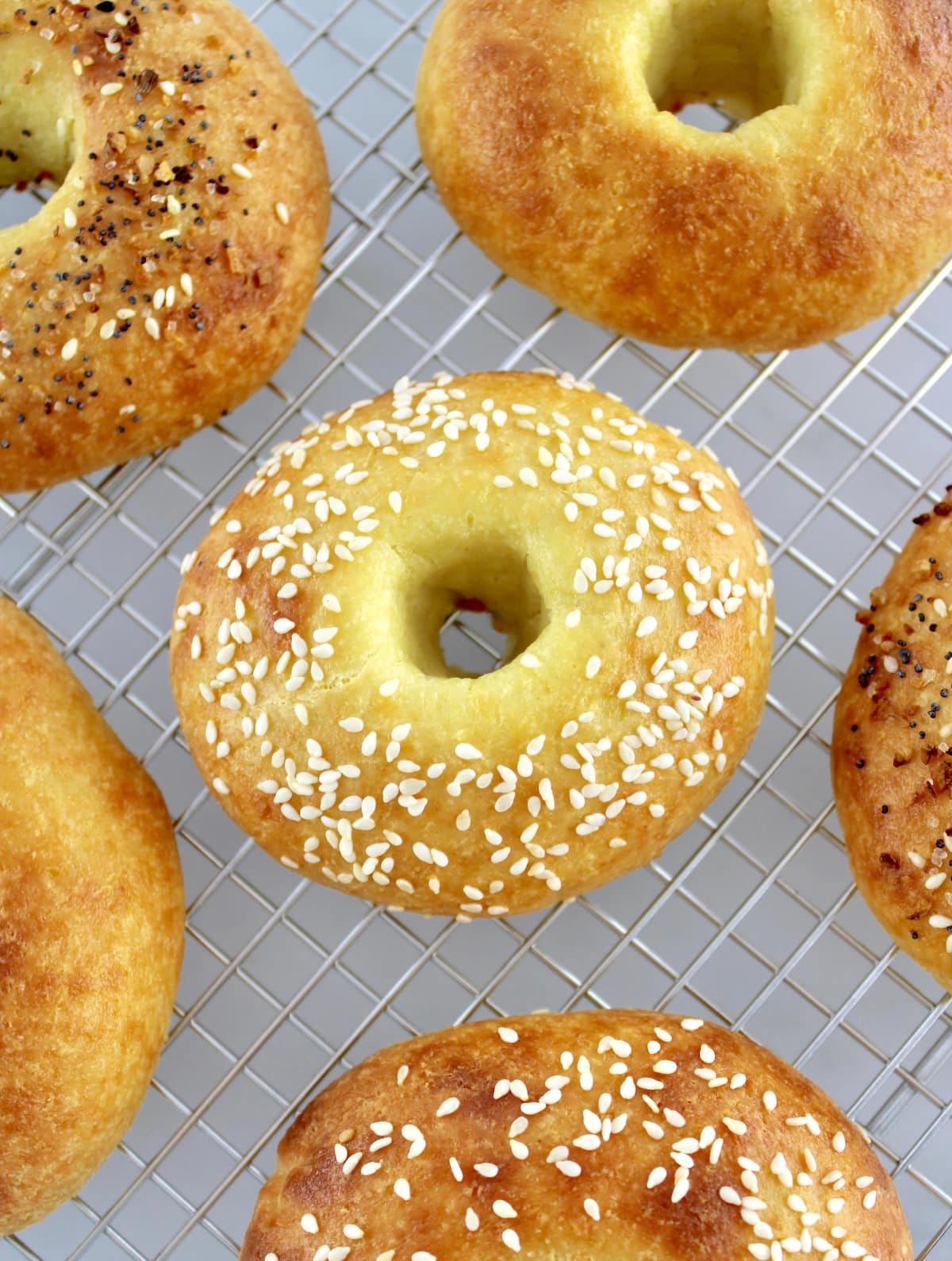 Keto Fathead Bagels on cooking rack