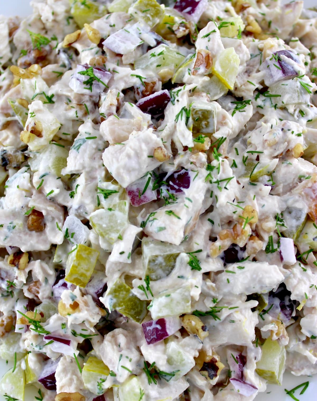 closeup of Dill Pickle Chicken Salad