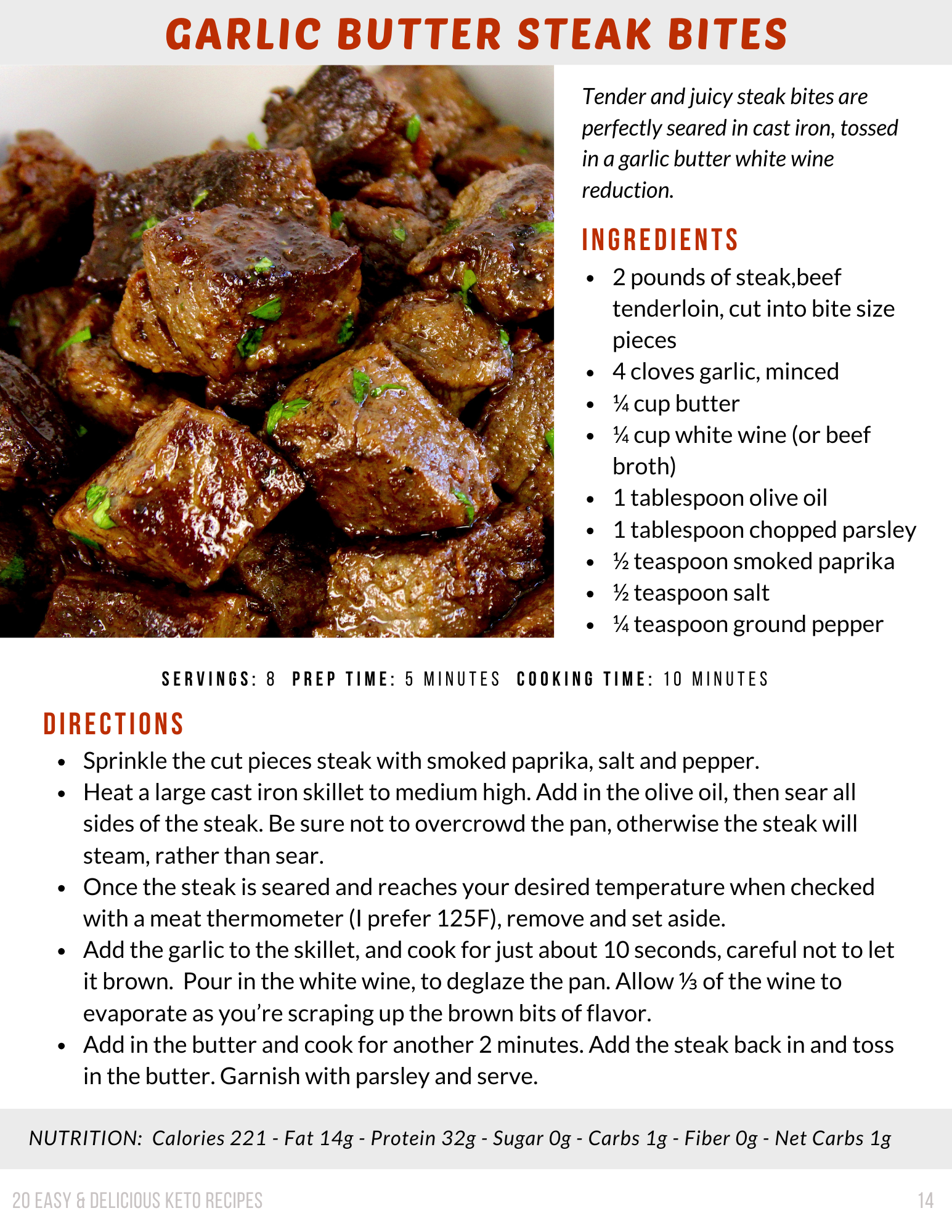 garlic butter steak bites recipe card