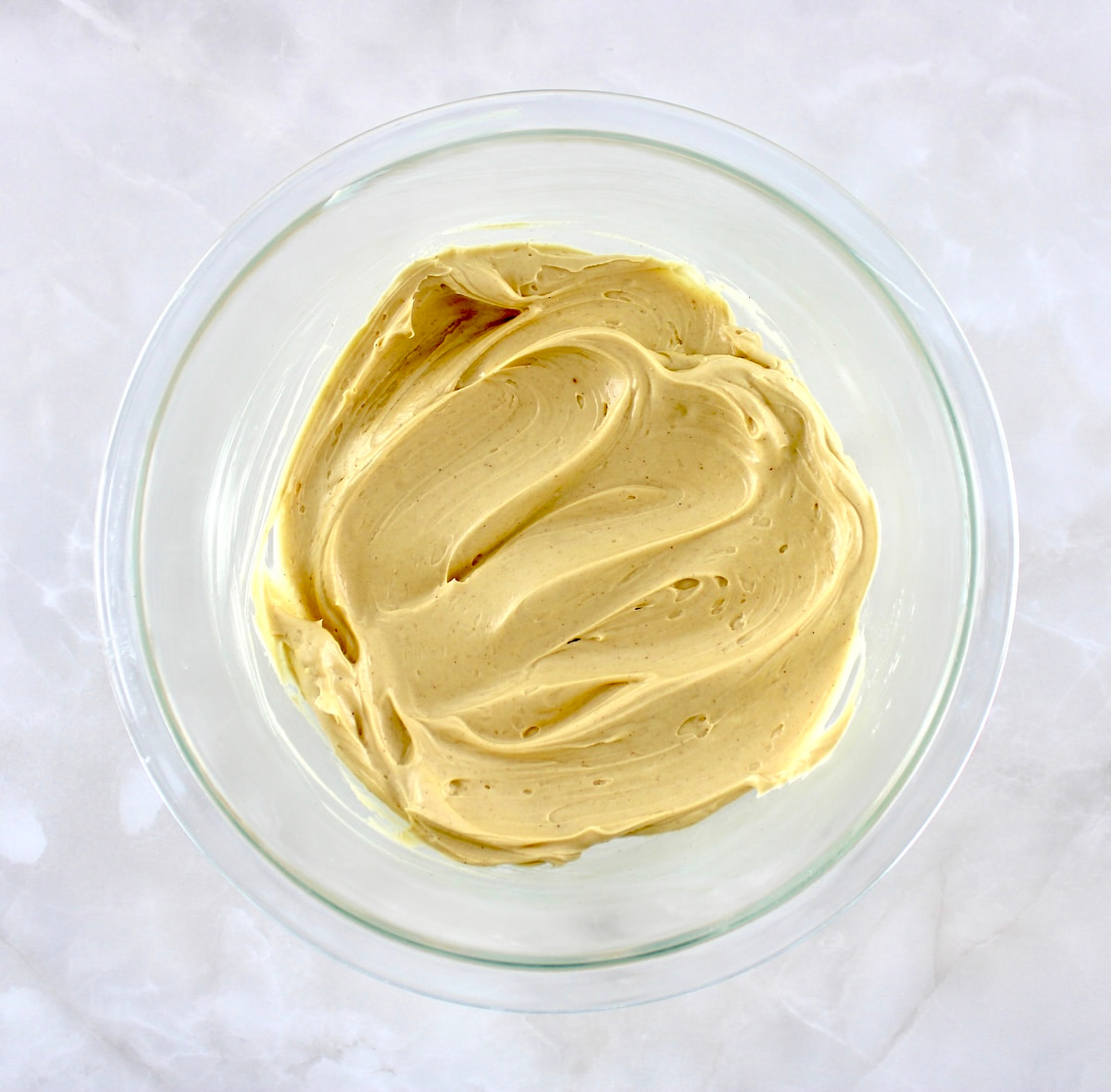 Keto Peanut Butter Frosting in glass bowl