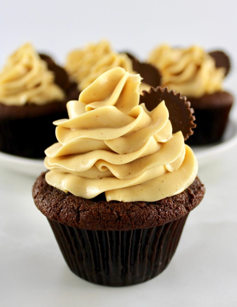 Keto Chocolate Cupcake with Peanut Butter Frosting with more in back