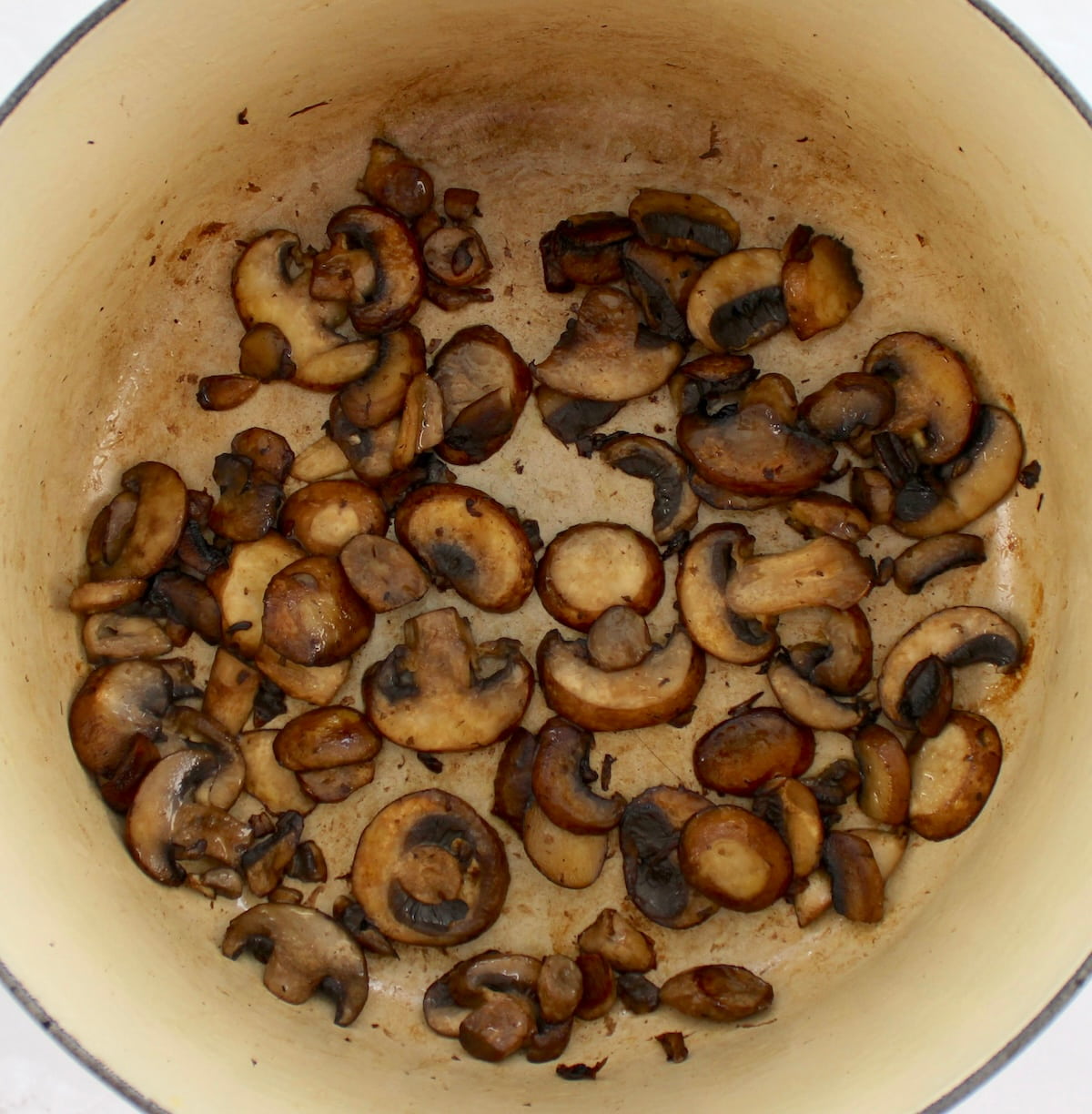 sauteed sliced mushrooms in dutch oven