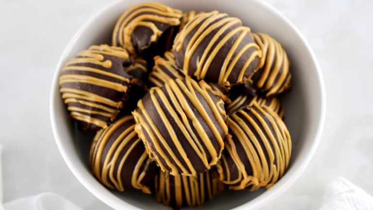 Chocolate Peanut Butter Truffles in white bowl