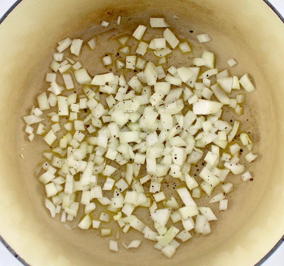 chopped onions in pot