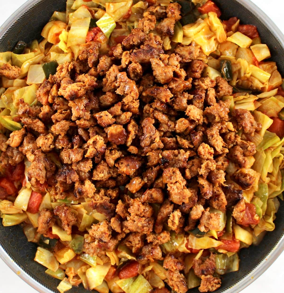 Mexican Chorizo and Cabbage in skillet